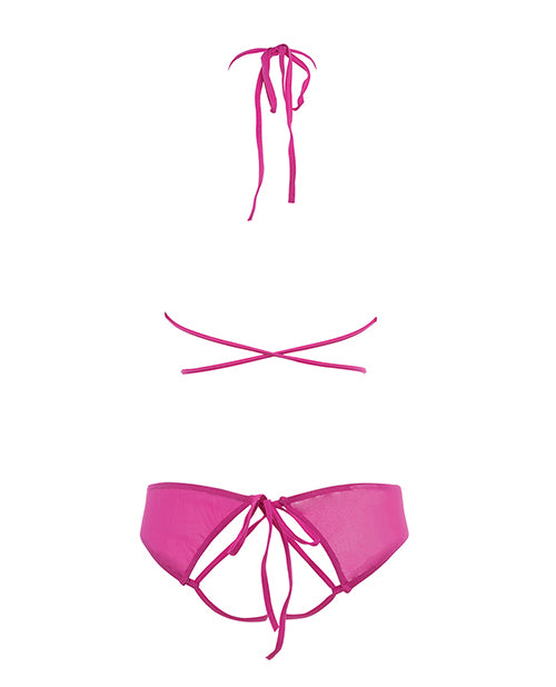 Allure Marley Mesh Peek A Boo Top & Open Panty Hot Pink L/XL