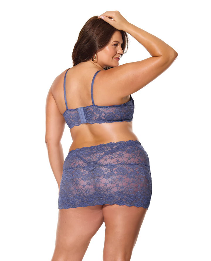 Twilight Fever Lace Bra & Skirt - Navy 3X/4X