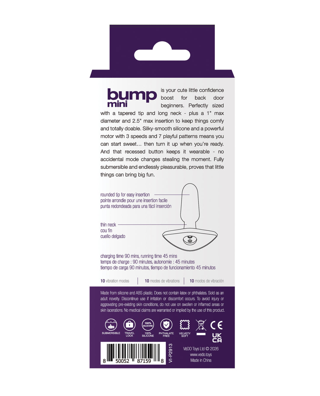 VeDO Bump Mini Rechargeable Anal Plug - Purple