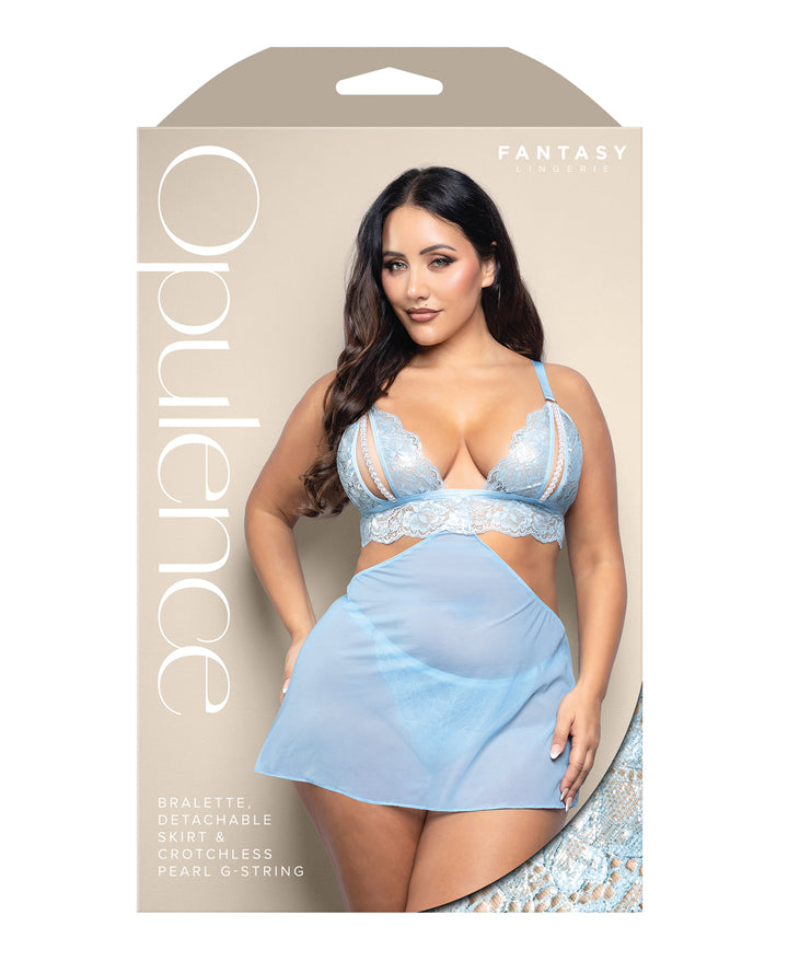 Opulence Metallic Lace 2-in-1 Set w/Pearl Details - Light Blue QN