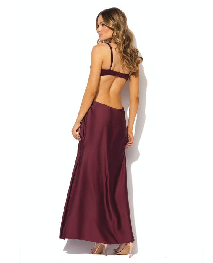 Brigeta Satin Cut Out Long Dress - Burgundy SM