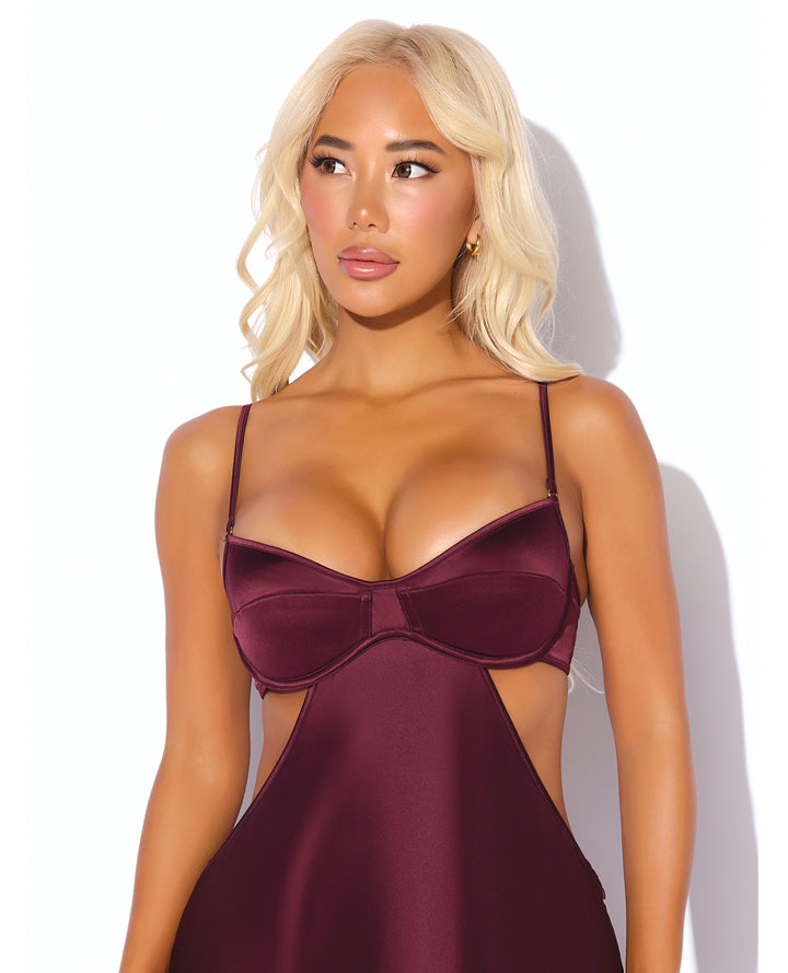Brigeta Satin Cut Out Long Dress - Burgundy SM