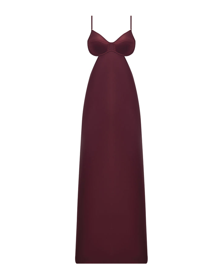 Brigeta Satin Cut Out Long Dress - Burgundy 3X/4X