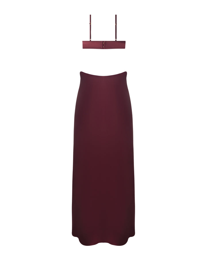 Brigeta Satin Cut Out Long Dress - Burgundy 3X/4X