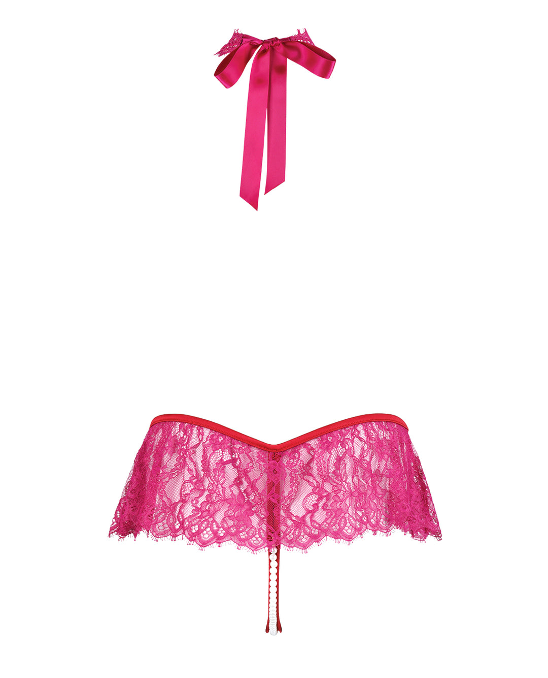 Jocelyn Lace Halter Teddy w/Open Crotch - Raspberry 3X/4X
