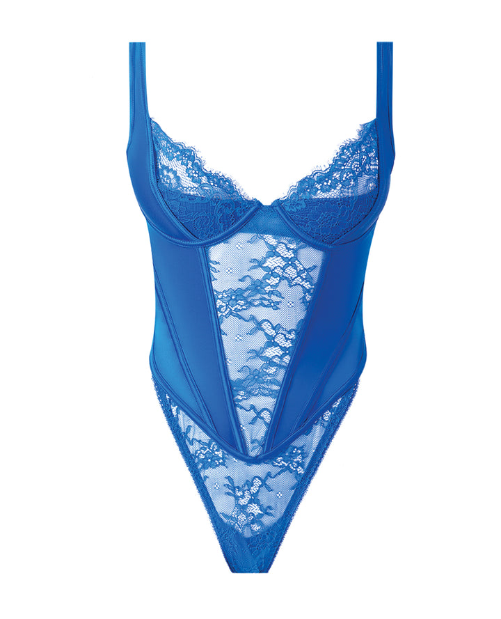 Madeline Lace & Mesh High Waist Teddy - Cobalt Blue 1X/2X