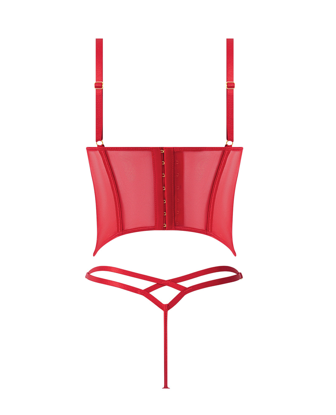 Ashley Alexiss Bustier w/Front Lace Up Ribbon Details & Matching High Cut Thong - Red 1X/2X