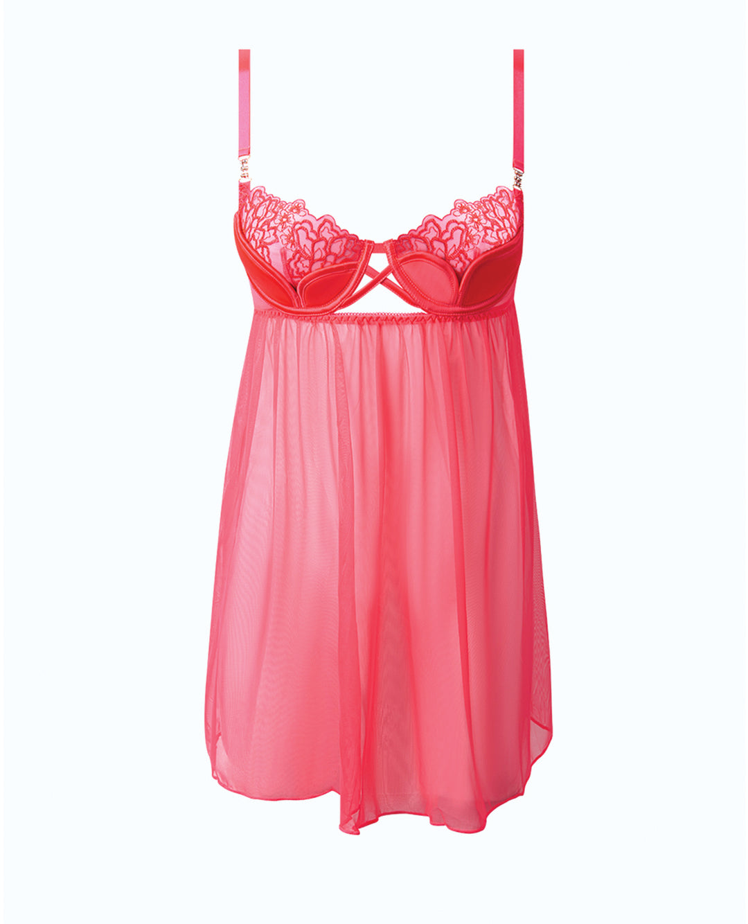 Eden Mesh Chemise Mini Dress w/Keyhole Cutout Details - Coral MD