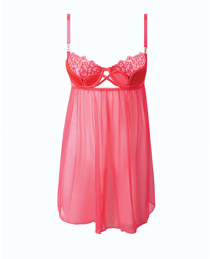 Eden Mesh Chemise Mini Dress w/Keyhole Cutout Details - Coral MD