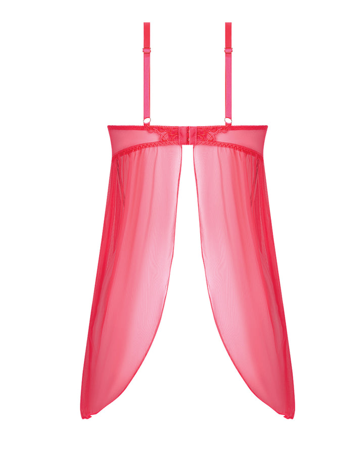 Eden Mesh Chemise Mini Dress w/Keyhole Cutout Details - Coral 1X/2X
