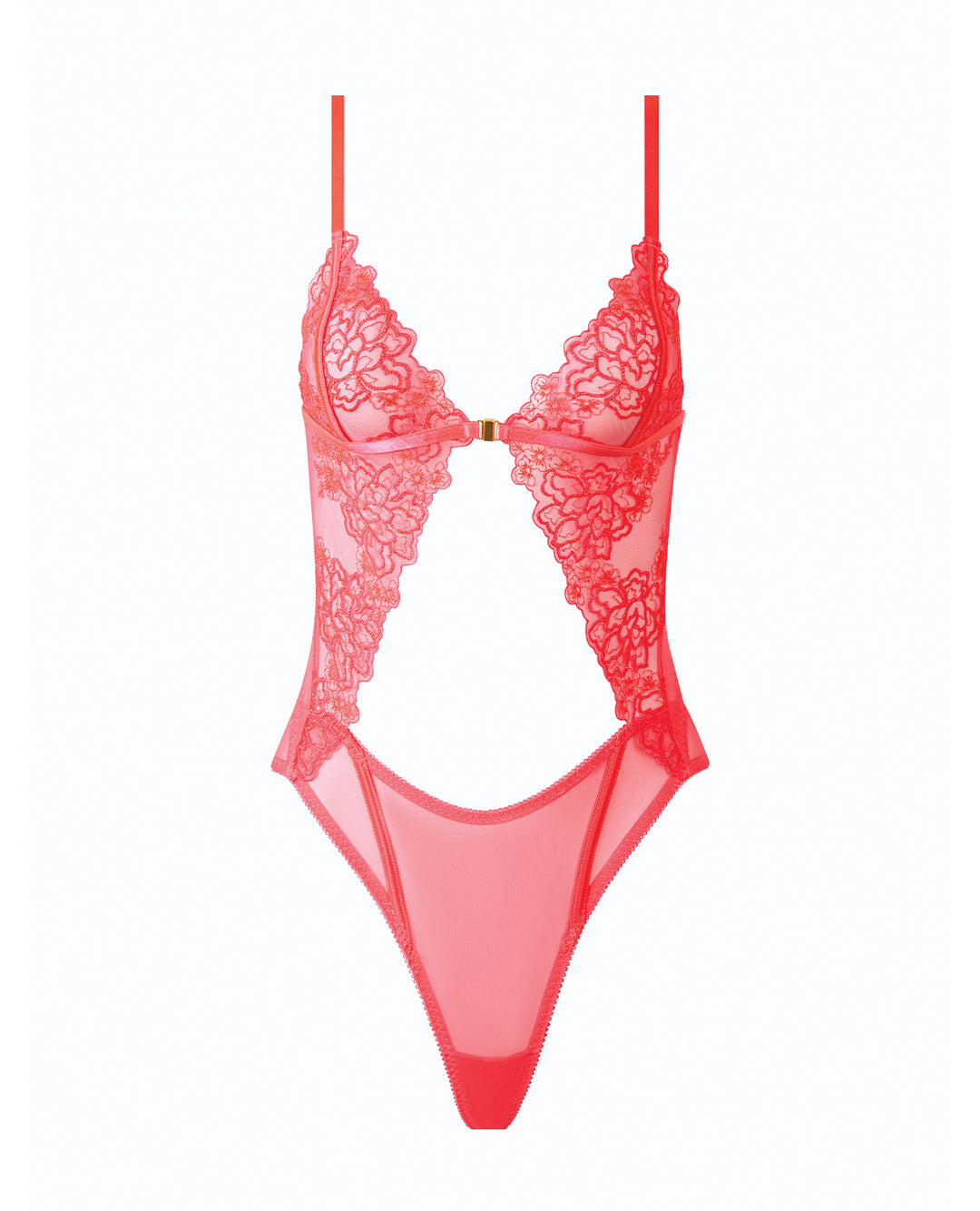 Eden Scalloped Lace High Cut Teddy - Coral XL