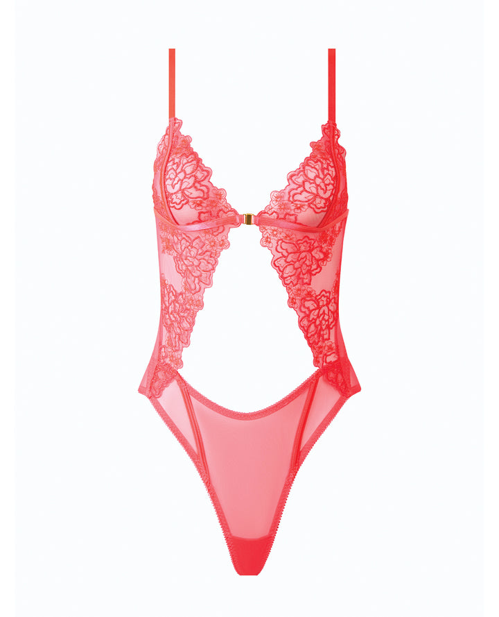 Eden Scalloped Lace High Cut Teddy - Coral XL