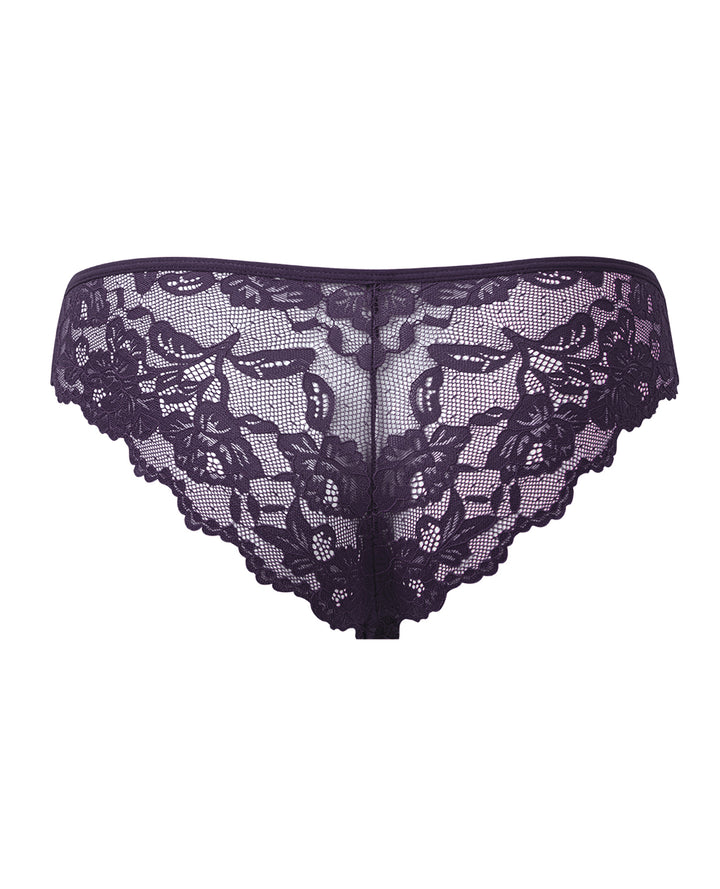 Bella Lace Up Tanga Panty w/Jewel Detail - Purple LG