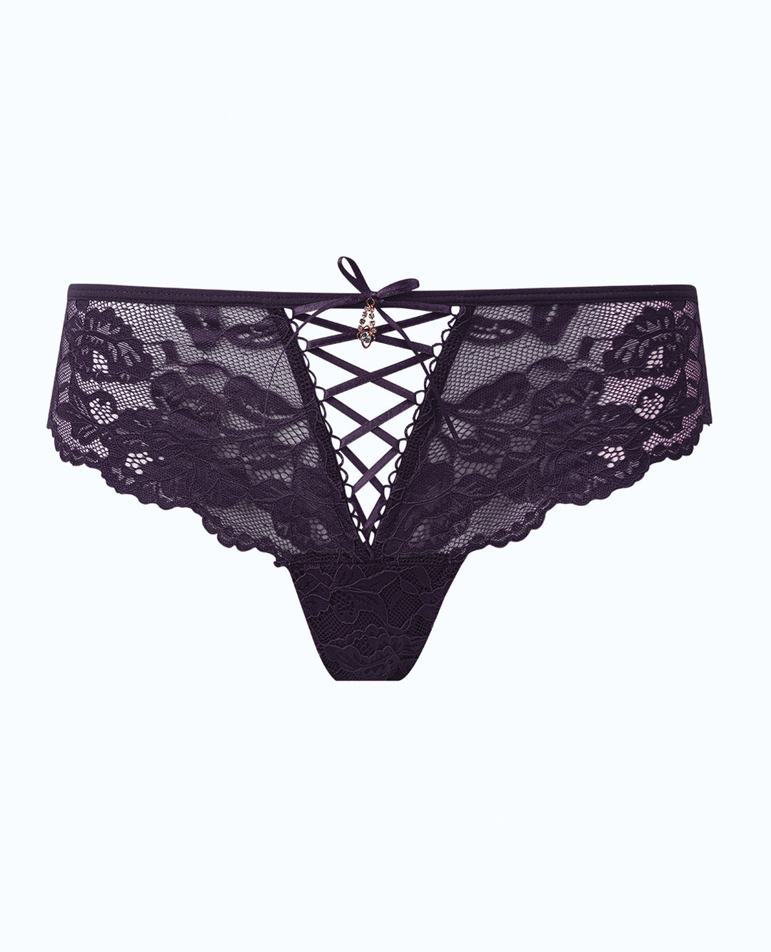 Bella Lace Up Tanga Panty w/Jewel Detail - Purple 3X/4X