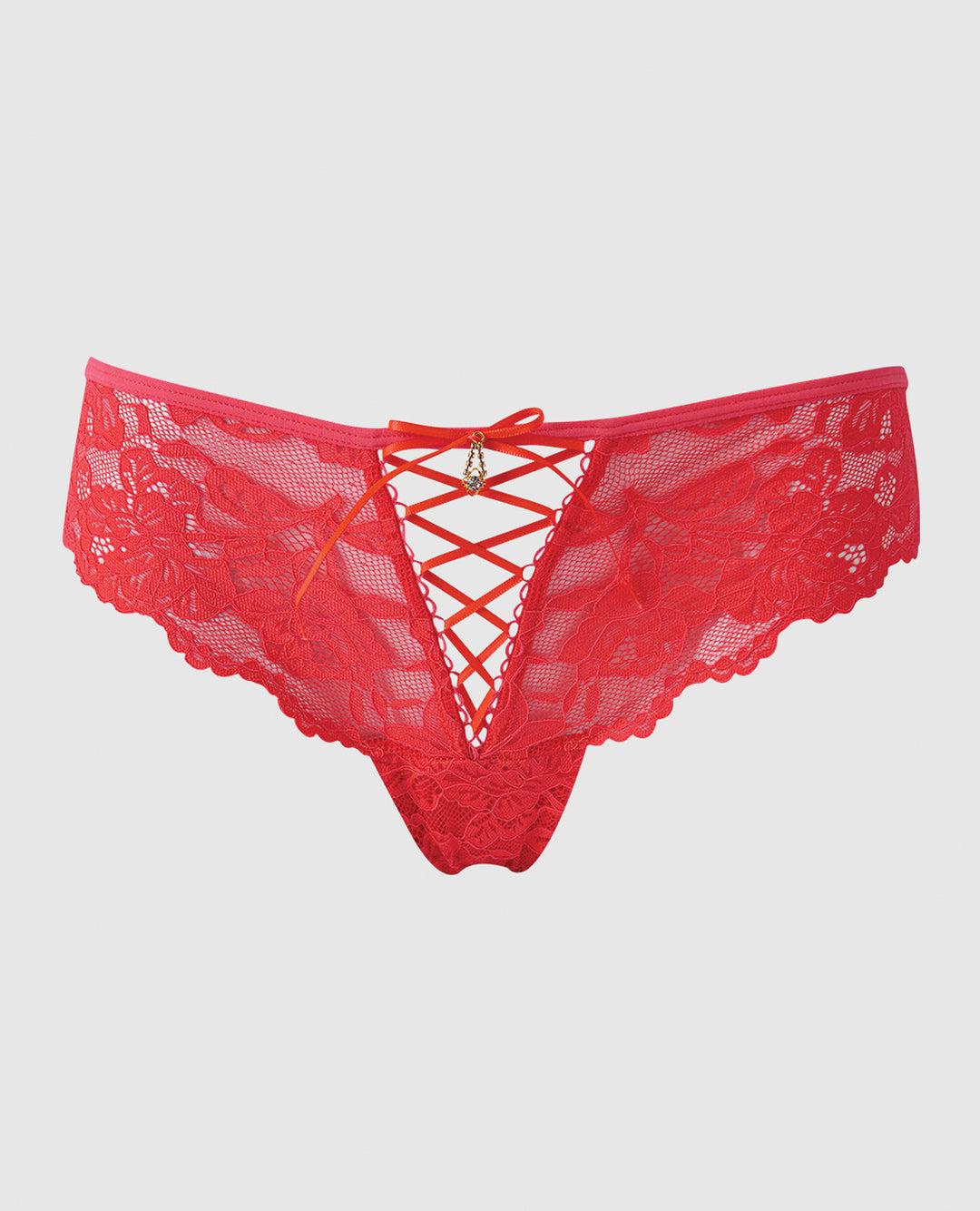 Bella Lace Up Tanga Panty w/Jewel Detail - Coral SM