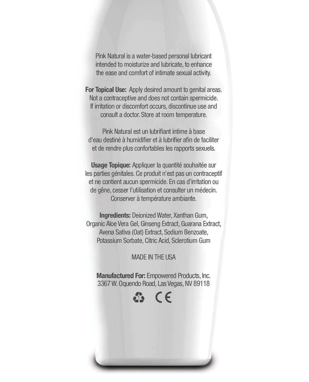 Pink Natural Water Based Lubricant for Women - 4.7 oz