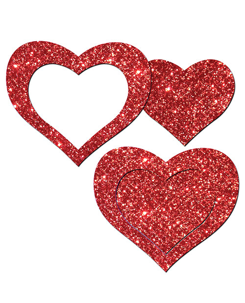 Pastease Glitter Peek a Boob Hearts - Red O/S