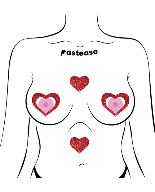 Pastease Glitter Peek a Boob Hearts - Red O/S