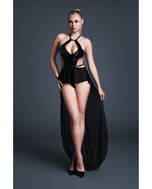 Allure Take Me Latex Look Vinyl and Mesh Teddy w/Attached Skirt - Black MD