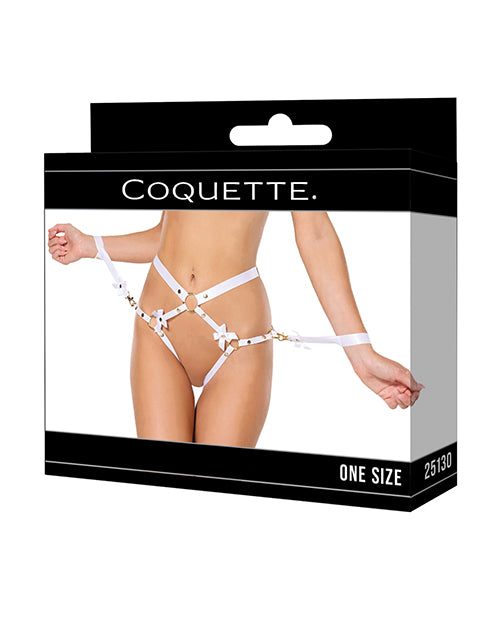 Satin Ribbon w/Elastic Harness &amp; Cuffs Set - White/Gold O/S