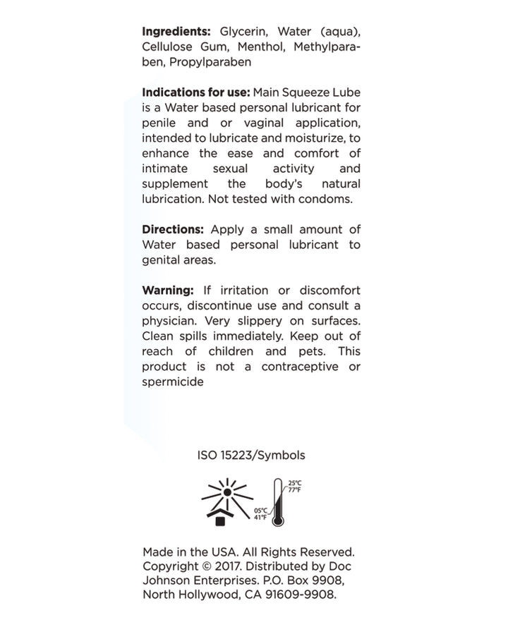 Main Squeeze Cooling/Tingling Water-Based Lubricant - 3.4 oz