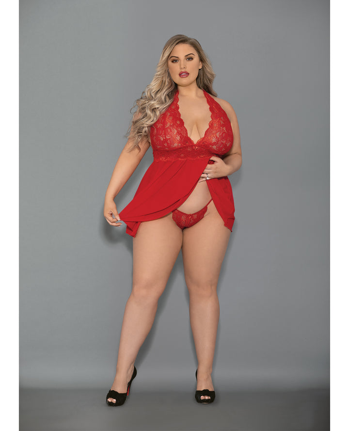 Euphoria Shorty Babydoll &amp; Open Panty Red QN