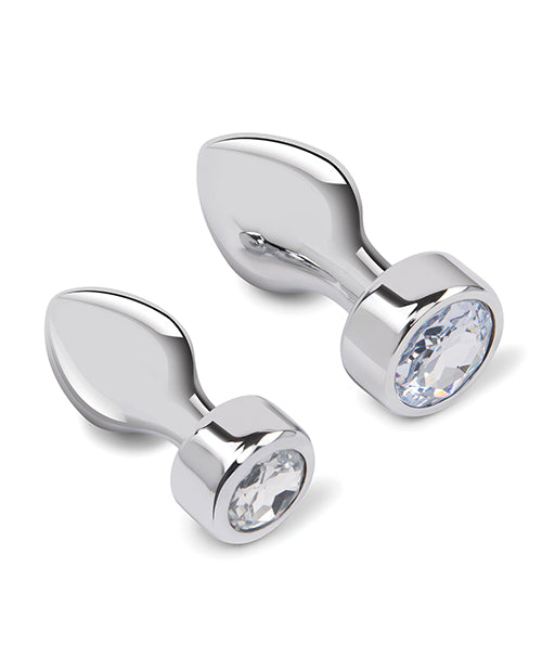 Gemsations 2 pc 3.25" &amp; 3.7" Tapered Bling Bling Metal Butt Plug Training Set - Silver