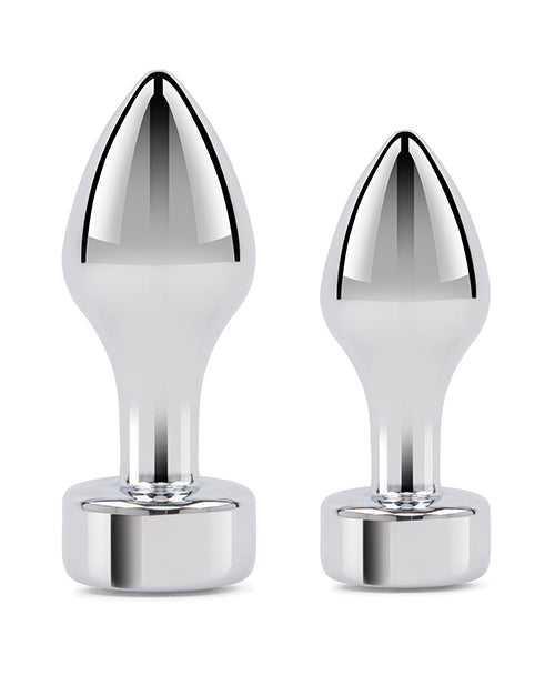 Gemsations 2 pc 3.25" &amp; 3.7" Tapered Bling Bling Metal Butt Plug Training Set - Silver