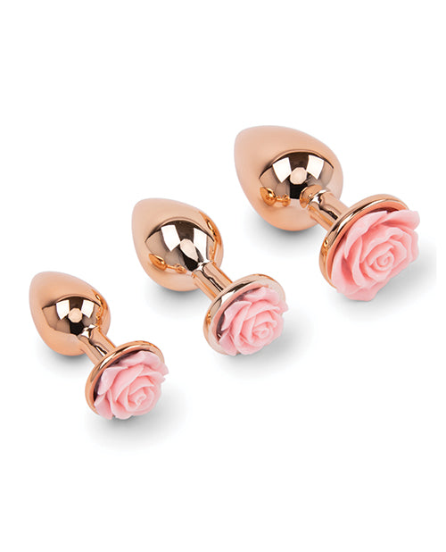 Gemsations 3 pc 2.75" &amp; 3.15" &amp; 3.7" Rose Metal Butt Plug Training Set - Rose Gold