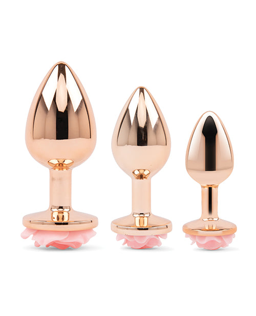 Gemsations 3 pc 2.75" &amp; 3.15" &amp; 3.7" Rose Metal Butt Plug Training Set - Rose Gold