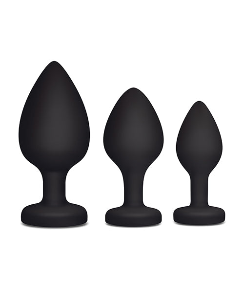 Gemsations 3 pc 2.75" &amp; 3.15" &amp; 3.7" Silicone Bling Bling Heart Butt Plug Training Set - Black