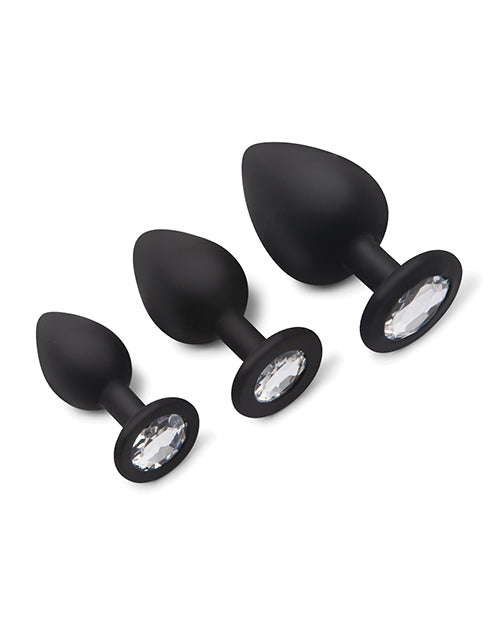 Gemsations 3 pc 2.75" &amp; 3.15" &amp; 3.7" Silicone Bling Bling Butt Plug Training Set - Black