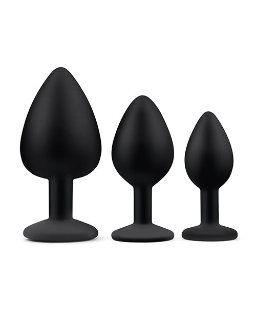 Gemsations 3 pc 2.75" &amp; 3.15" &amp; 3.7" Silicone Bling Bling Butt Plug Training Set - Black