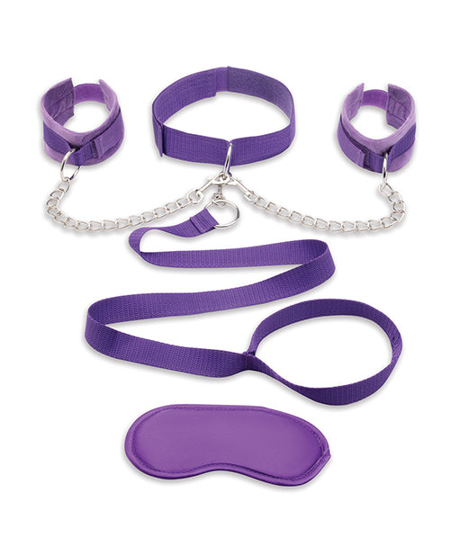 Lux Fetish Collar Cuffs &amp; Leash Set - Removable Purple