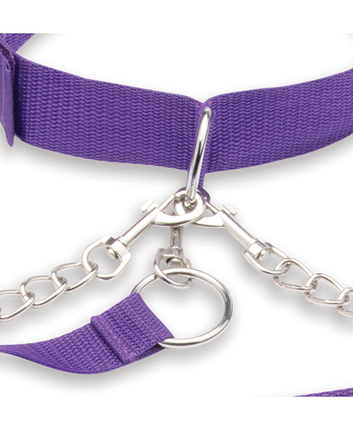 Lux Fetish Collar Cuffs &amp; Leash Set - Removable Purple
