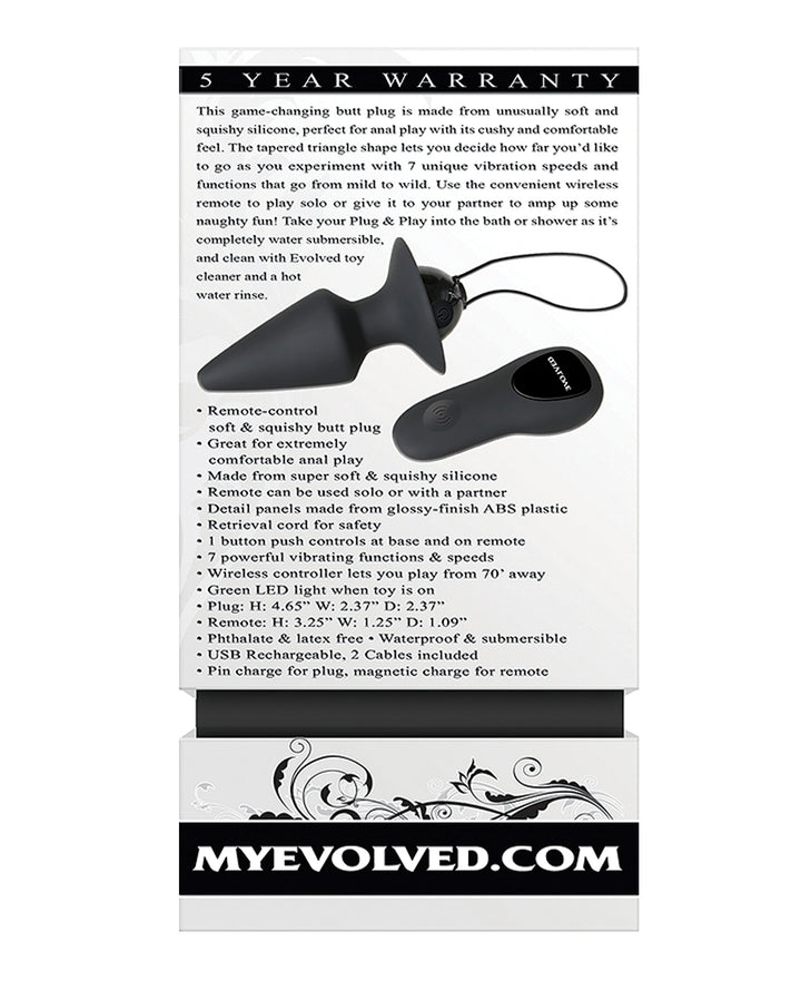 Evolved Plug &amp; Play Remote Anal Plug - Black
