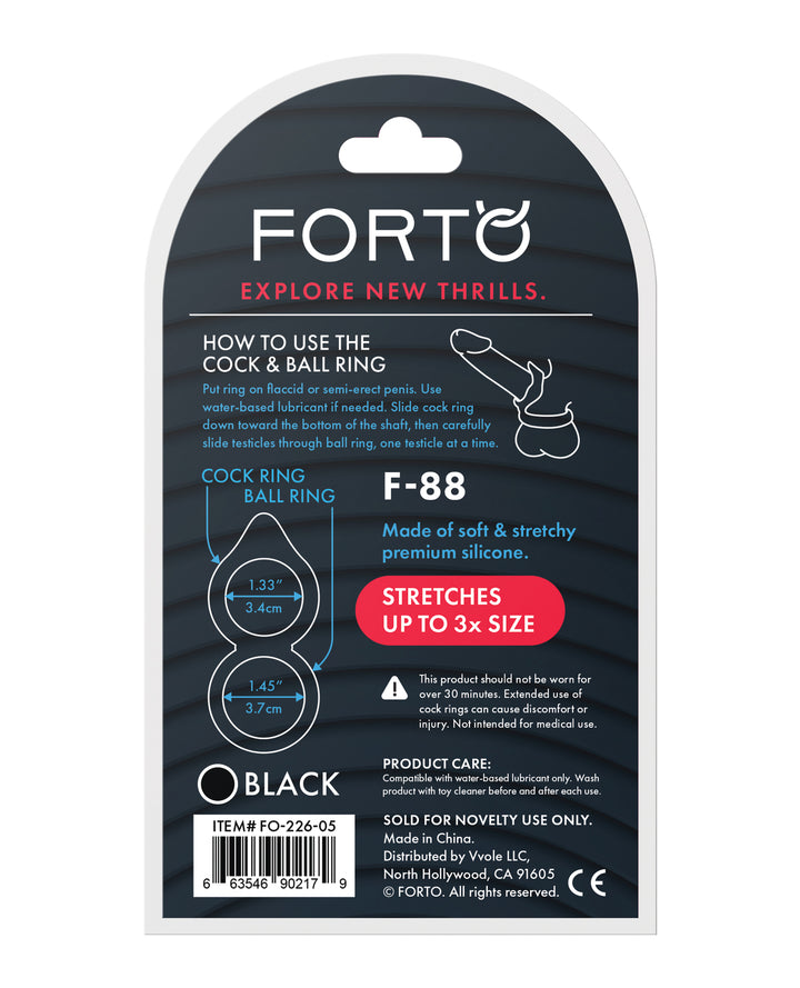 Forto F-88 Double Ring Liquid Silicone Cock Ring - Black