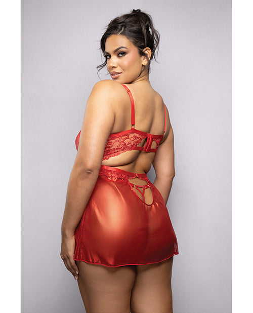 Ruby Shimmer Lace &amp; Mesh Babydoll w/Panty - Red 3X/4X