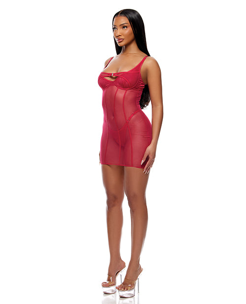 Layers To This Sheer Mesh and Knit Chemise w/Thong 2 pc Set - Pink XL