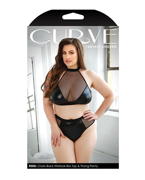 Curve Rebel Wetlook Halter Top w/Removable Chain &amp; Panty Black 3X/4X