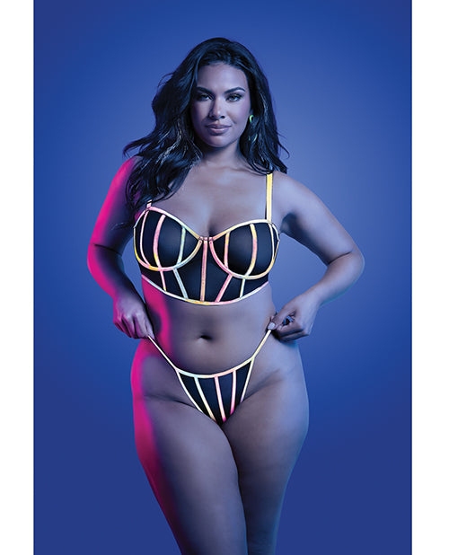 Solar Flare Flash Reflective Binding Underwire Bra &amp; Thong - Black QN