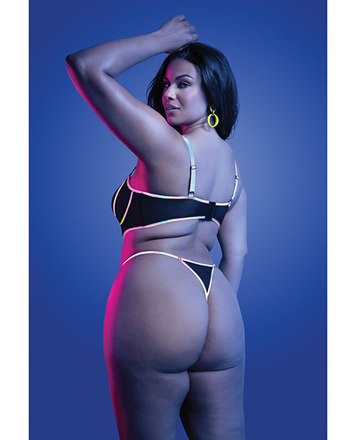Solar Flare Flash Reflective Binding Underwire Bra &amp; Thong - Black QN