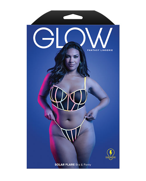 Solar Flare Flash Reflective Binding Underwire Bra &amp; Thong - Black QN