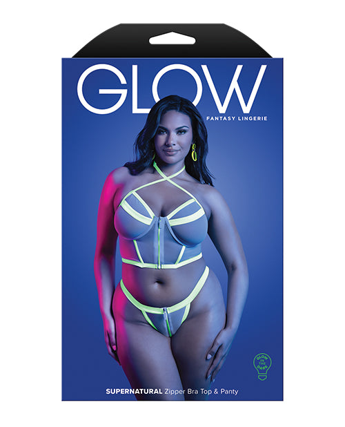 Supernatural Glow-in-the-Dark Zipper Bralette &amp; Thong - White QN