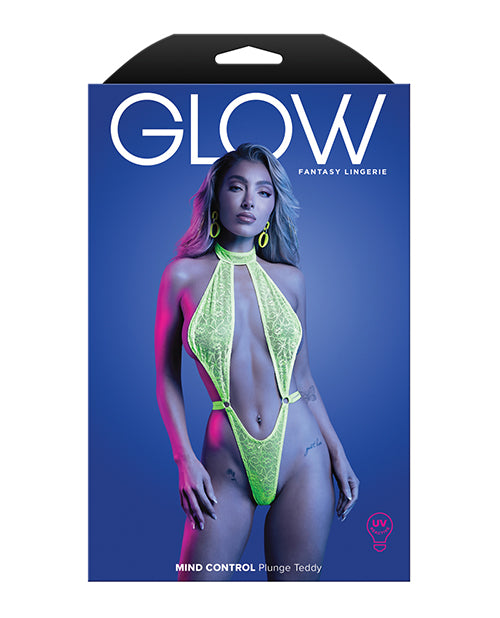 Mind Control UV Reactive Lace Halter Teddy - Neon Green S/M