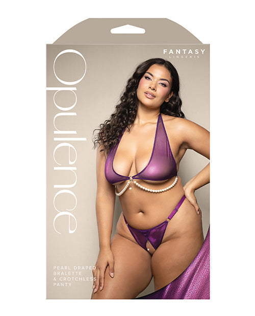 Opulence Shimmer Mesh Halter Top &amp; Panty w/Pearl Details - Purple QN
