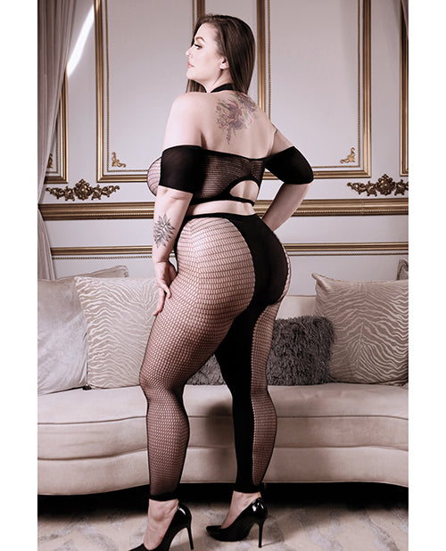 Sheer Fantasy Missing You Opaque &amp; Net Off Should Top w/Leggings Black QN