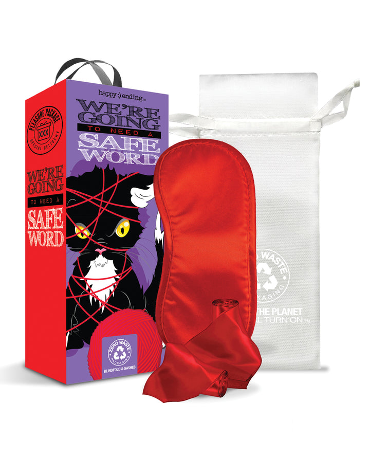 Pleasure Package We're Going to Need a Safe Word Satin Blind Fold, Wrist &amp; Ankle Sash - Red