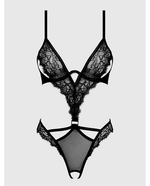 Nadia Lace &amp; Mesh Cutout Teddy - Black 1X/2X