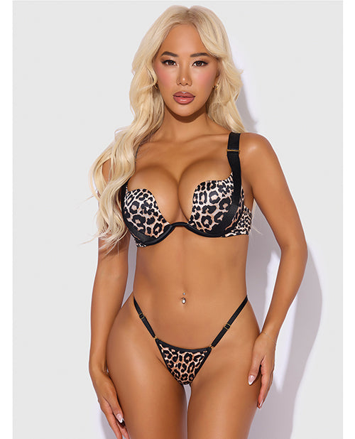 Devon Push Up Bra w/Harness &amp; G-String 3 pc Set - Leopard SM